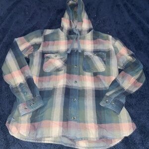 Carhartt Plaid Hooded Flannel - Blue, Pink, Green